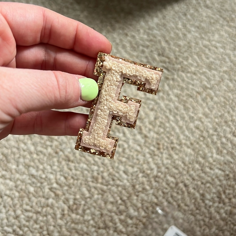 SCL “F” glitter varsity patch- sand